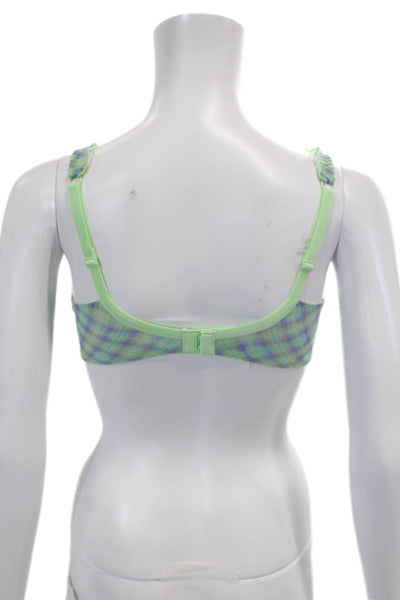 Panache Womens Plaid Print Bow Accent Sheer Underwired Bra Green Size 34D