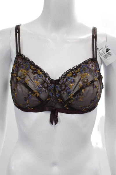 Lou Womens Sheer Floral Embroidered Cup Detail Underwired Bra Black Size 34D