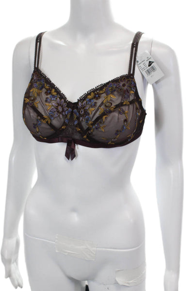 Lou Womens Sheer Floral Embroidered Cup Detail Underwired Bra Black Size 34D