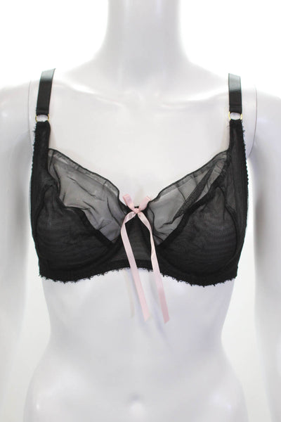 Miss Mandalay Womens Bow Accented Sheer Lace Cup Underwire Bra Black Size 34E