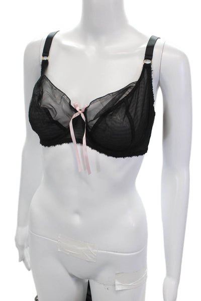 Miss Mandalay Womens Bow Accented Sheer Lace Cup Underwire Bra Black Size 34E