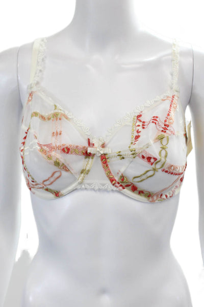 Simone Perele Womens Scalloped Lace Detail Sheer Underwire Bra White Size 34E