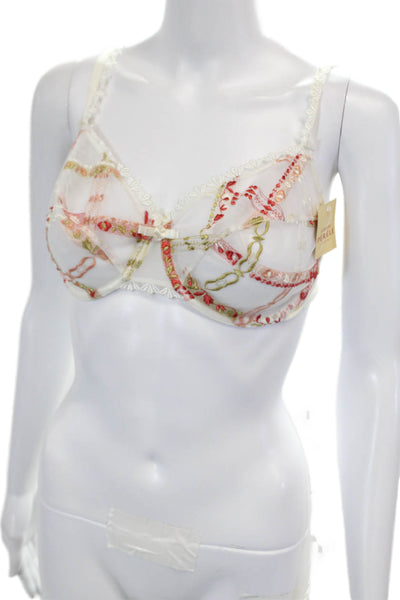 Simone Perele Womens Scalloped Lace Detail Sheer Underwire Bra White Size 34E