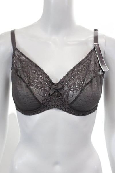 Princesse Tam Tam Womens Lace Trim Detail Bow Accent Sheer Cup Bra Gray Size 34E