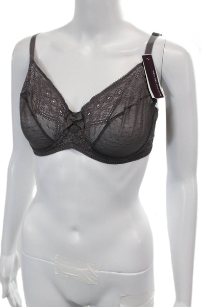 Princesse Tam Tam Womens Lace Trim Detail Bow Accent Sheer Cup Bra Gray Size 34E