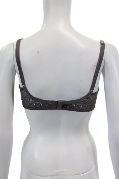 Princesse Tam Tam Womens Lace Trim Detail Bow Accent Sheer Cup Bra Gray Size 34E