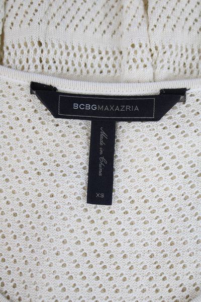 BCBGMAXAZRIA Women's Round Neck Short Sleeves Mesh Fitted Blouse Beige Size XS
