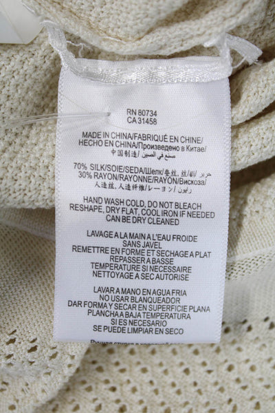BCBGMAXAZRIA Women's Round Neck Short Sleeves Mesh Fitted Blouse Beige Size XS