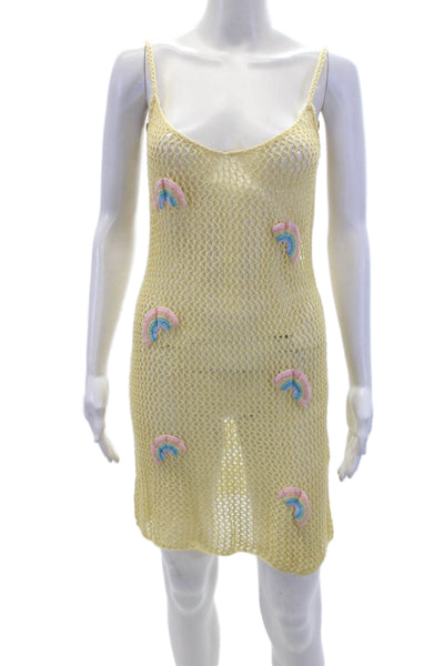 Stephanie Gottlieb Women's Spaghetti Straps Open Knit Mini Dress Beige Size S