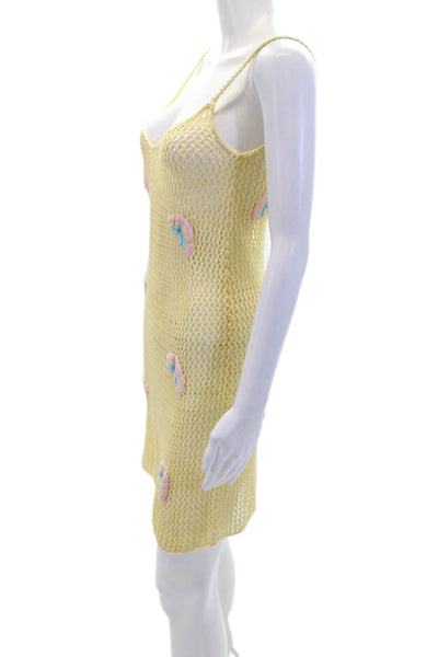 Stephanie Gottlieb Women's Spaghetti Straps Open Knit Mini Dress Beige Size S