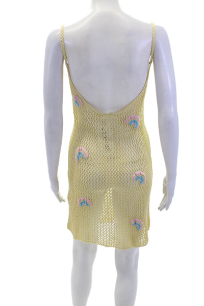 Stephanie Gottlieb Women's Spaghetti Straps Open Knit Mini Dress Beige Size S