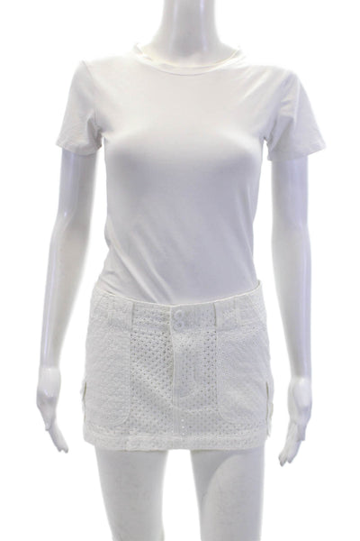 Guizio Women's Button Closure Eyelet Cargo Micro Mini Skirt White Size M