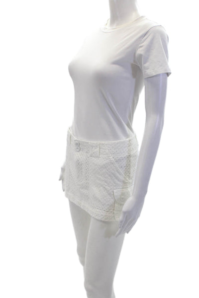 Guizio Women's Button Closure Eyelet Cargo Micro Mini Skirt White Size M
