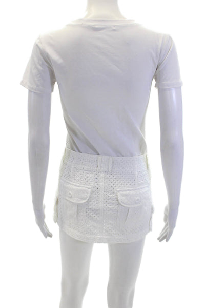 Guizio Women's Button Closure Eyelet Cargo Micro Mini Skirt White Size M