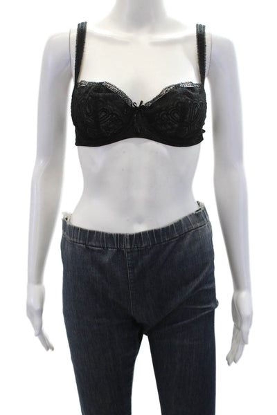 Masquerade Womens Sheer Underwired Adjustable Balconette Bra Black Size 32D