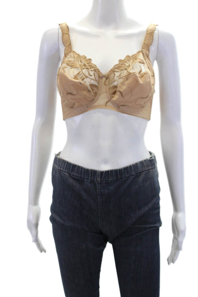 Conturelle Womens Embroidered Sheer Panel Wireless Bralette Beige Size 36D