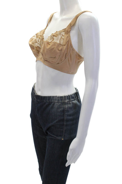 Conturelle Womens Embroidered Sheer Panel Wireless Bralette Beige Size 36D