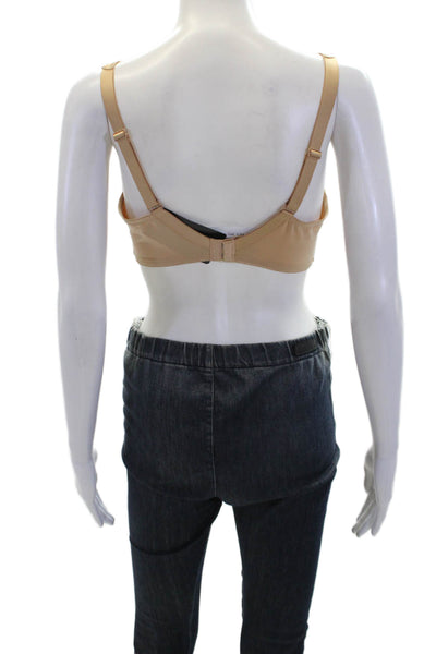 Conturelle Womens Embroidered Sheer Panel Wireless Bralette Beige Size 36D