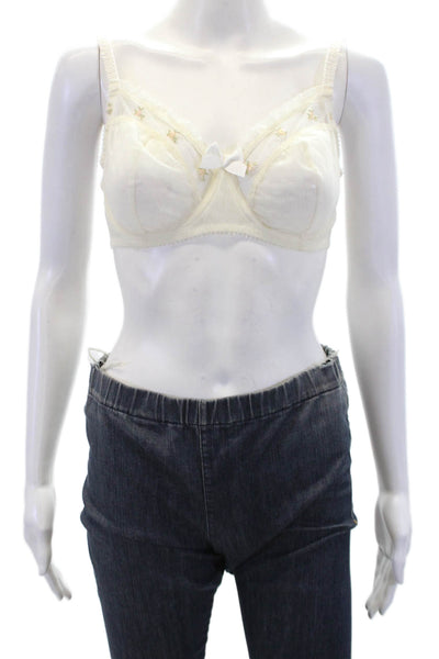 Huit Lingerie Womens Ruffled Trim Rose Embroidered Underwire Bra White Size 34D