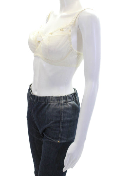 Huit Lingerie Womens Ruffled Trim Rose Embroidered Underwire Bra White Size 34D