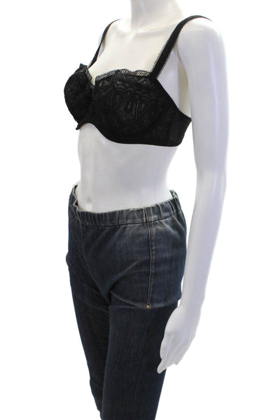 Masquerade Lingerie Womens Tasseled Bow Accent Sheer Cup Bra Black Size 34DD