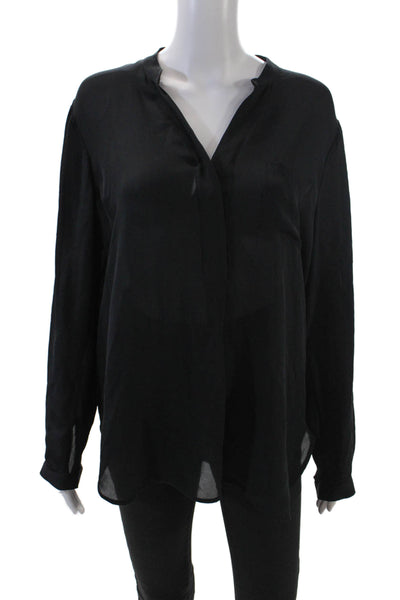 Vince Womens Silk V-Neck Quarter Button Down Lightweight Top Black Size 12