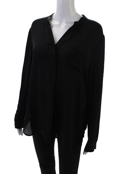 Vince Womens Silk V-Neck Quarter Button Down Lightweight Top Black Size 12