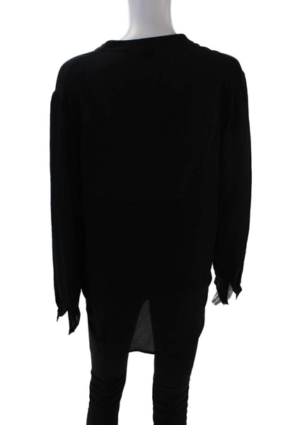 Vince Womens Silk V-Neck Quarter Button Down Lightweight Top Black Size 12