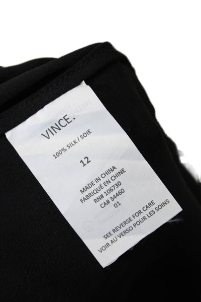 Vince Womens Silk V-Neck Quarter Button Down Lightweight Top Black Size 12
