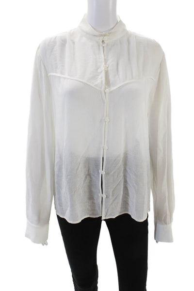 Rag & Bone Womens Sheer Mock Neck Button Down Lightweight Blouse Beige Size M