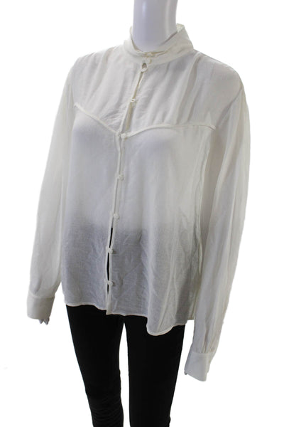 Rag & Bone Womens Sheer Mock Neck Button Down Lightweight Blouse Beige Size M