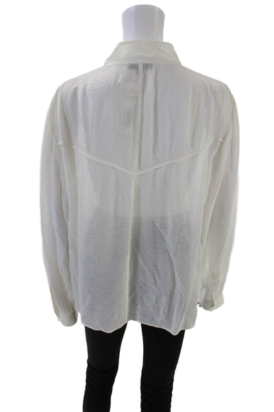 Rag & Bone Womens Sheer Mock Neck Button Down Lightweight Blouse Beige Size M