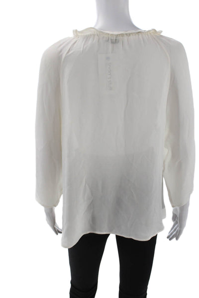 Etro Womens Silk Ruffle Neck Quarter Button Down Blouse Top Beige Size 44