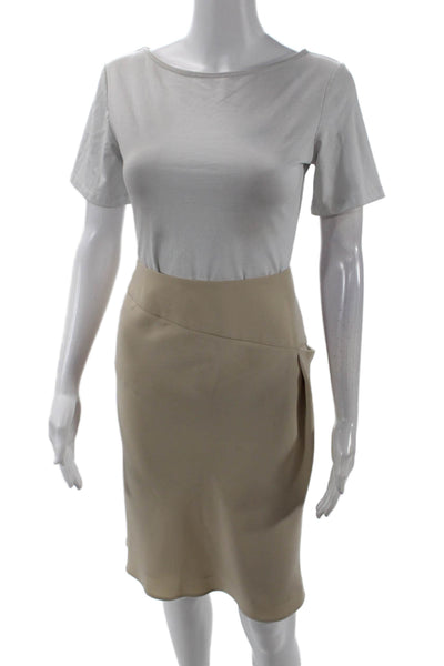 Giorgio Armani Womens Tailored Straight Zip Up Pencil Skirt Beige Size 42