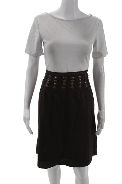Tory Burch Womens Cotton Pleated Embellished Waist Boho Skirt Brown Size 10