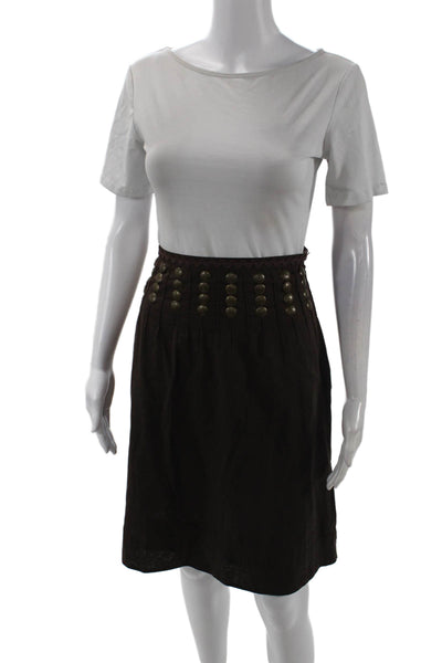 Tory Burch Womens Cotton Pleated Embellished Waist Boho Skirt Brown Size 10