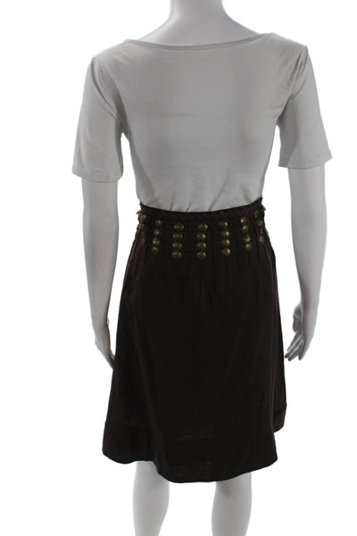 Tory Burch Womens Cotton Pleated Embellished Waist Boho Skirt Brown Size 10