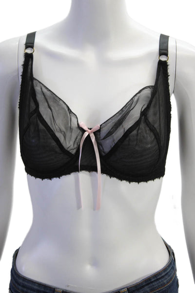 Miss Mandalay Womens Sheer Cup Detail Bow Accent Underwire Bra Black Size 34F