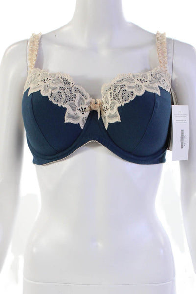 Fayreform Womens Cotton Blend Lace Trim Adjustable Hook Close Bra Teal Size 36E