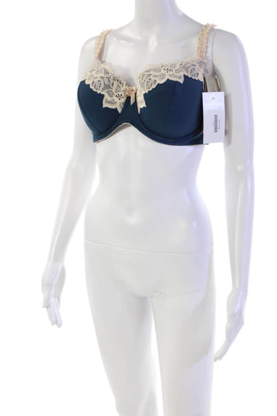 Fayreform Womens Cotton Blend Lace Trim Adjustable Hook Close Bra Teal Size 36E