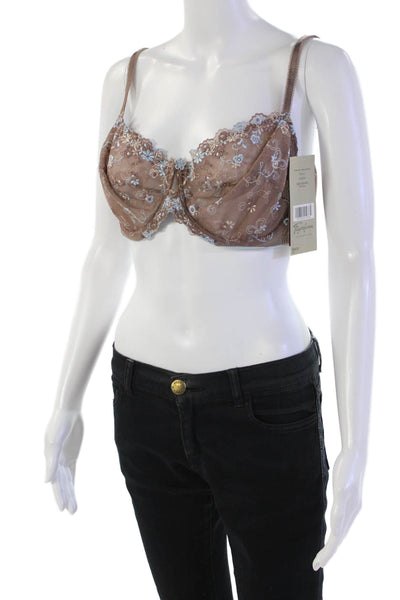 Fayreform Womens Sheer Contrast Floral Embroidery Underwire Bra Brown Size 42C