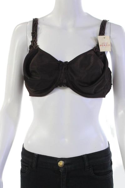 Simone Perele Womens Lace Trim Detail Bow Accent Underwire Bra Brown Size 40C