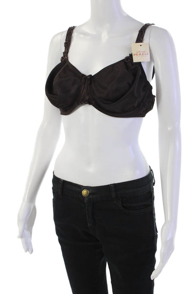 Simone Perele Womens Lace Trim Detail Bow Accent Underwire Bra Brown Size 40C