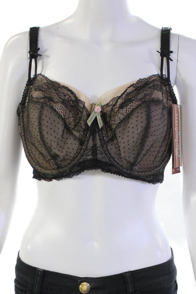 Fayreform Womens Layered Lace Detail Rose Accent Underwire Bra Black Size 38E