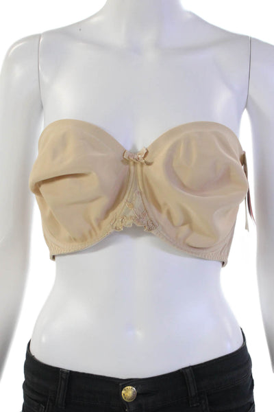 Simone Perele Womens Sheer Lace Panel Detail Strapless Bra Beige Size 38E