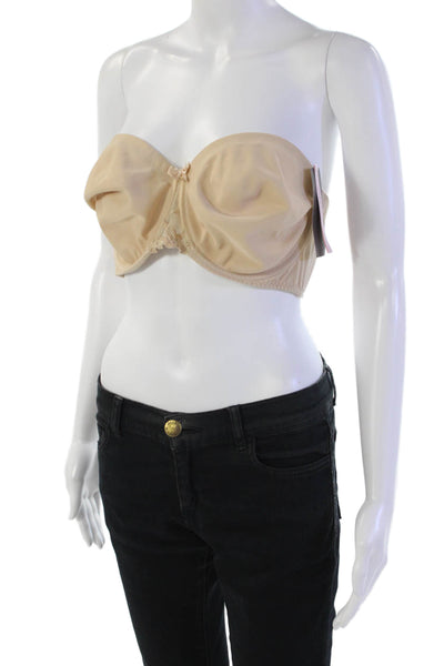 Simone Perele Womens Sheer Lace Panel Detail Strapless Bra Beige Size 38E