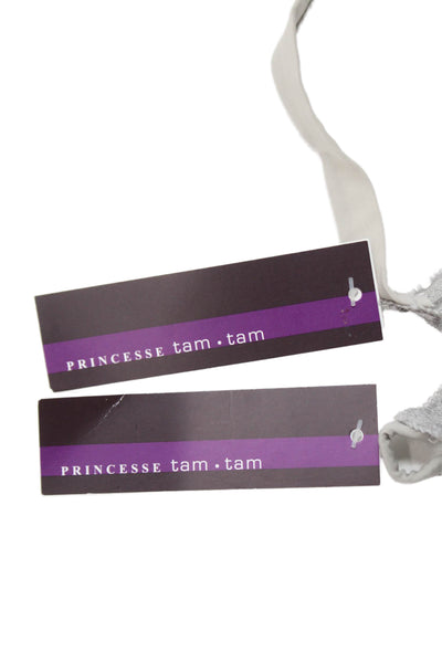 Princess Tam Tam Womens Lace Trim Unlined Underwire Bra Set Gray Size 32D