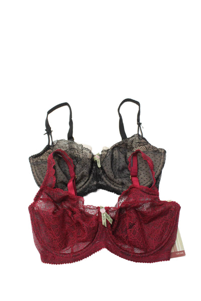 Fayre Form Womens Underwired Lace Balconette Bras Set Black Red Size 34E