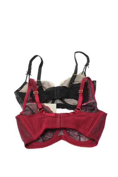 Fayre Form Womens Underwired Lace Balconette Bras Set Black Red Size 34E