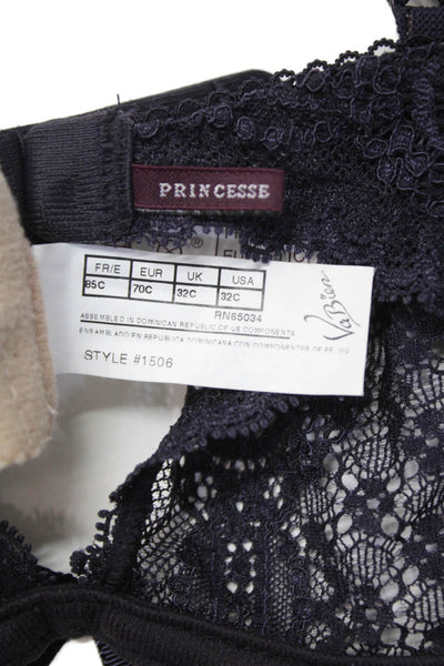 Priness Tam Tam Womens Underwired Lace Unlined Bra Set Purple Beige Size 32C